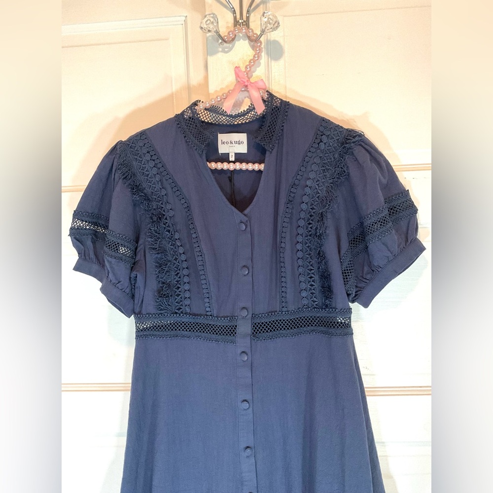 Navy Blue Lace Trim Dress - Picture 10 of 15